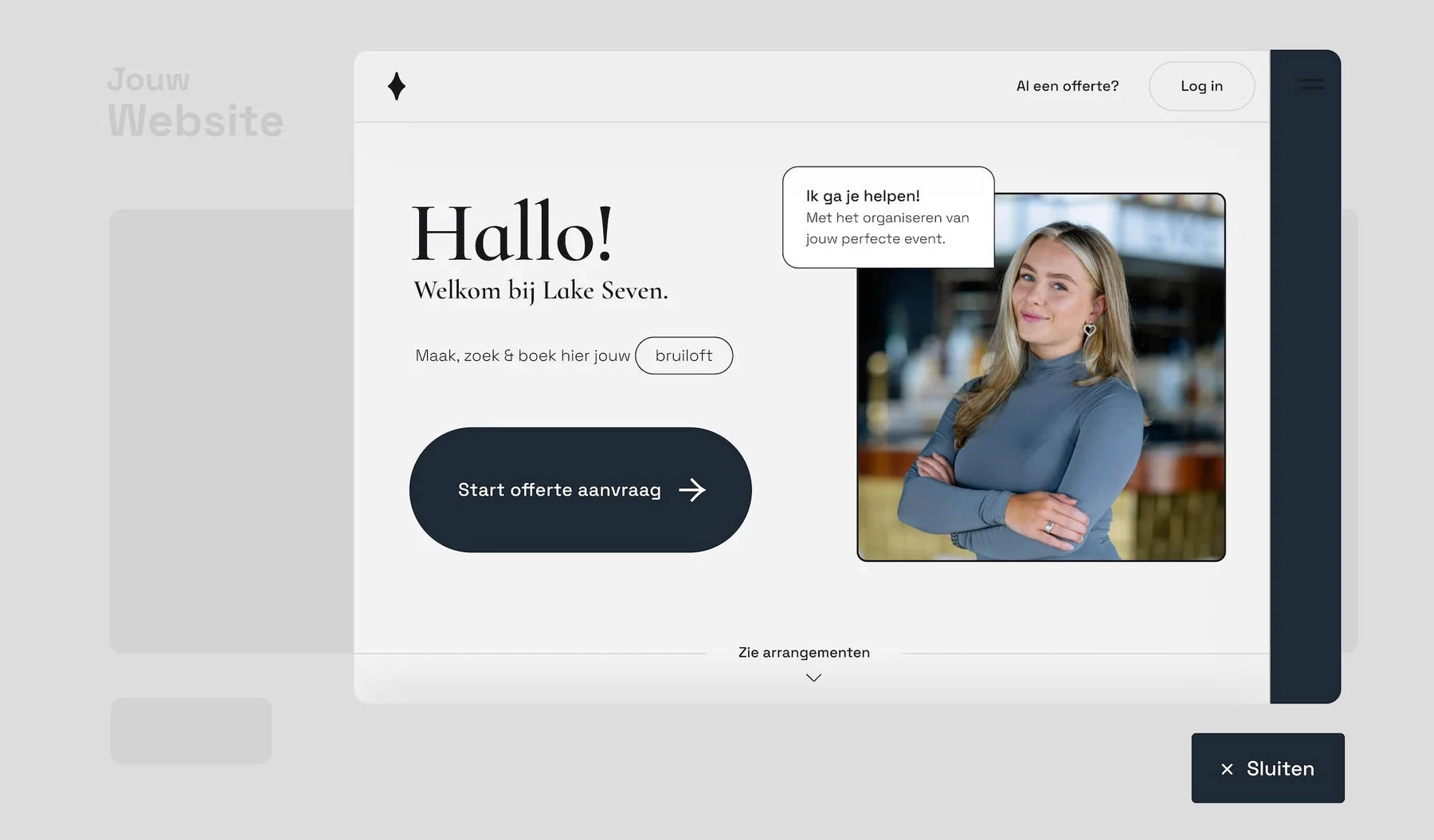 De gastkant van de sales widget met de eerste vraag