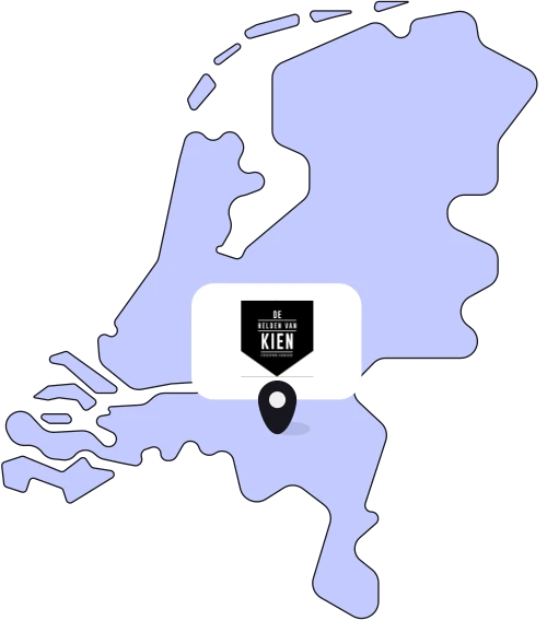 Kaartje van Nederland met De Helden van Kien in Sint-Oedenrode