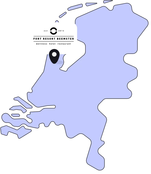Kaartje van Nederland met Fort Resort Beemster in Zuidoostbeemster