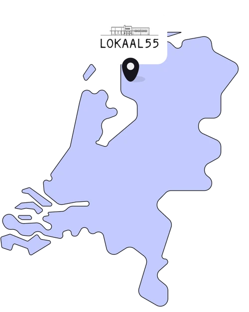 Kaartje van Nederland met Lokaal 55 in Sneek