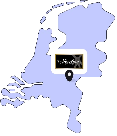 Kaartje van Nederland met Sfeerhuys bij de Looimolen in Nijmegen