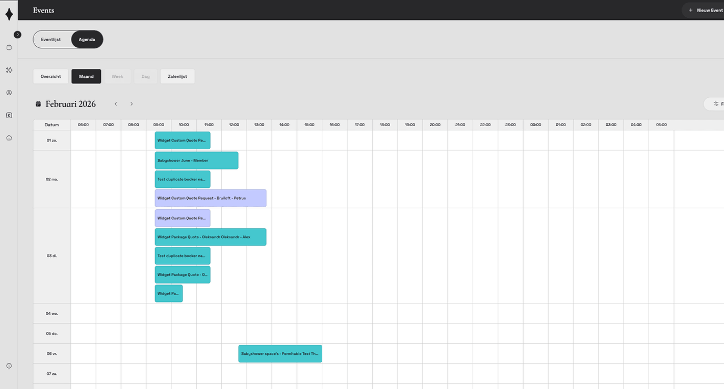 De maandagenda als tijdlijn, met per dag de events op hun eigen tijdstip