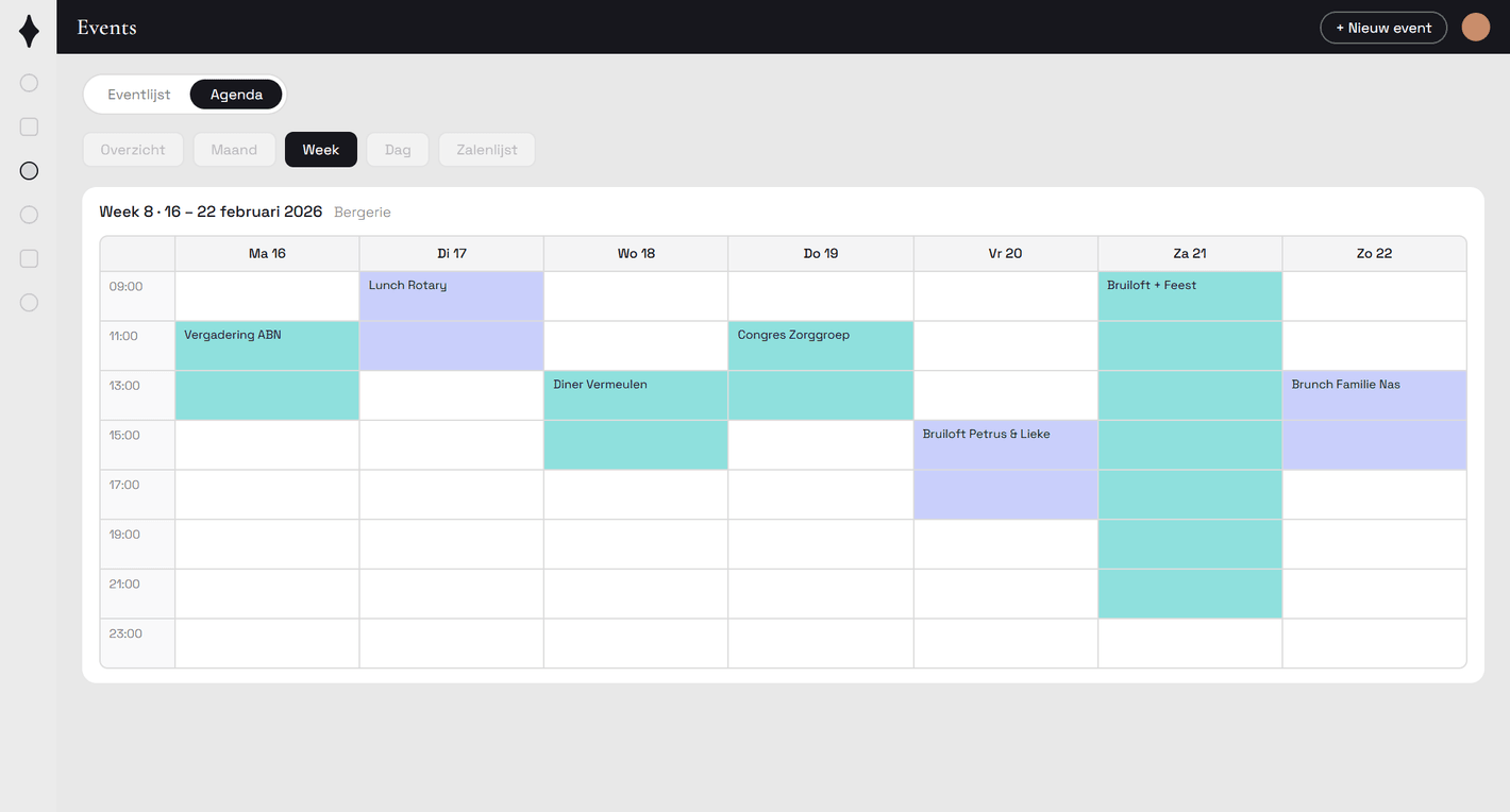 De weekagenda met de events van maandag tot en met zondag per tijdslot
