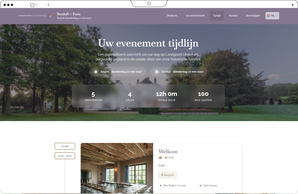 Tijdlijn pagina van de branded offerte website