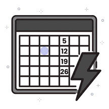 Illustratie van een kalender met een gemarkeerde dag en een bliksemschicht