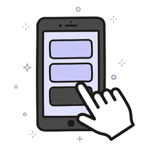 Illustratie van een smartphone waarop een hand een aanvraag indient