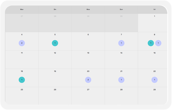 Team planbord met real-time overzichten van maandagenda, dagoverzicht en zaaloverzicht voor gestroomlijnde planning